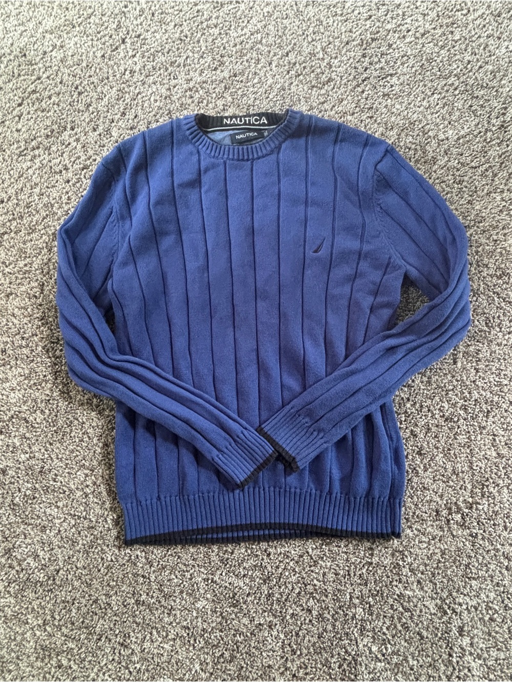 Nautica Men's Navy Blue Ribbed Crewneck Sweater